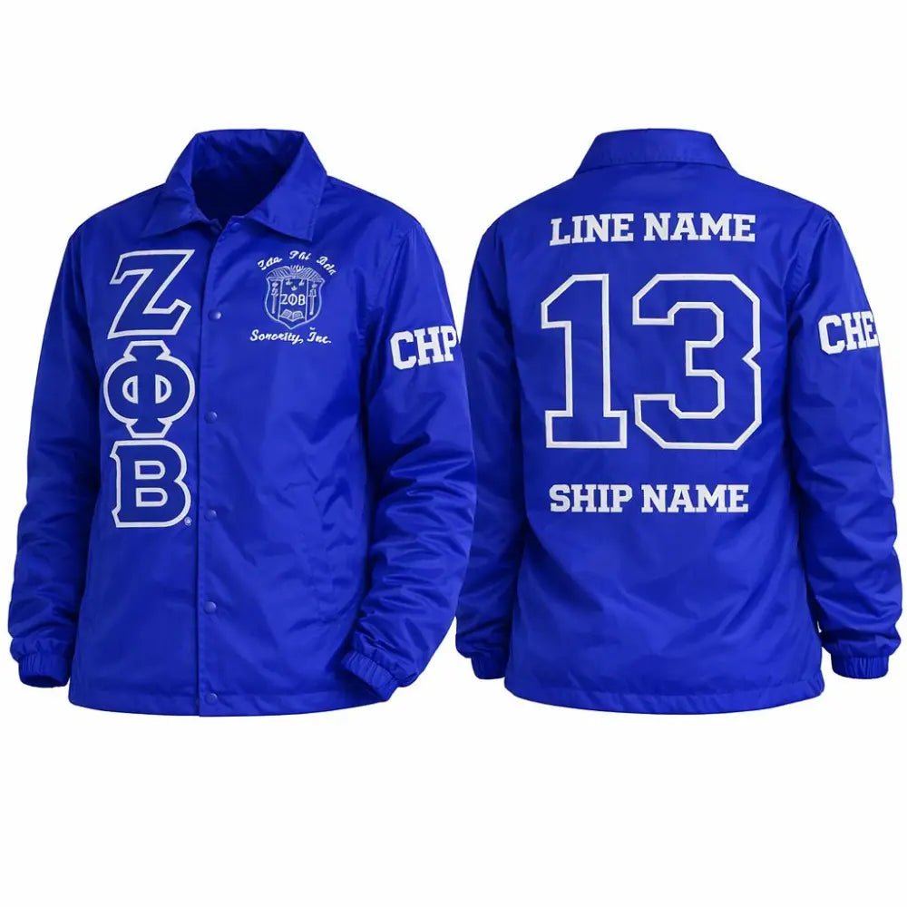 Custom Custom Blue Zeta Phi Beta Line Jacket, Custom Crossing Jacket, Personalized  with you line Name Number Year Custom Sorority Initiation Windbreakers | Custom D9 personalized Greek apparel design