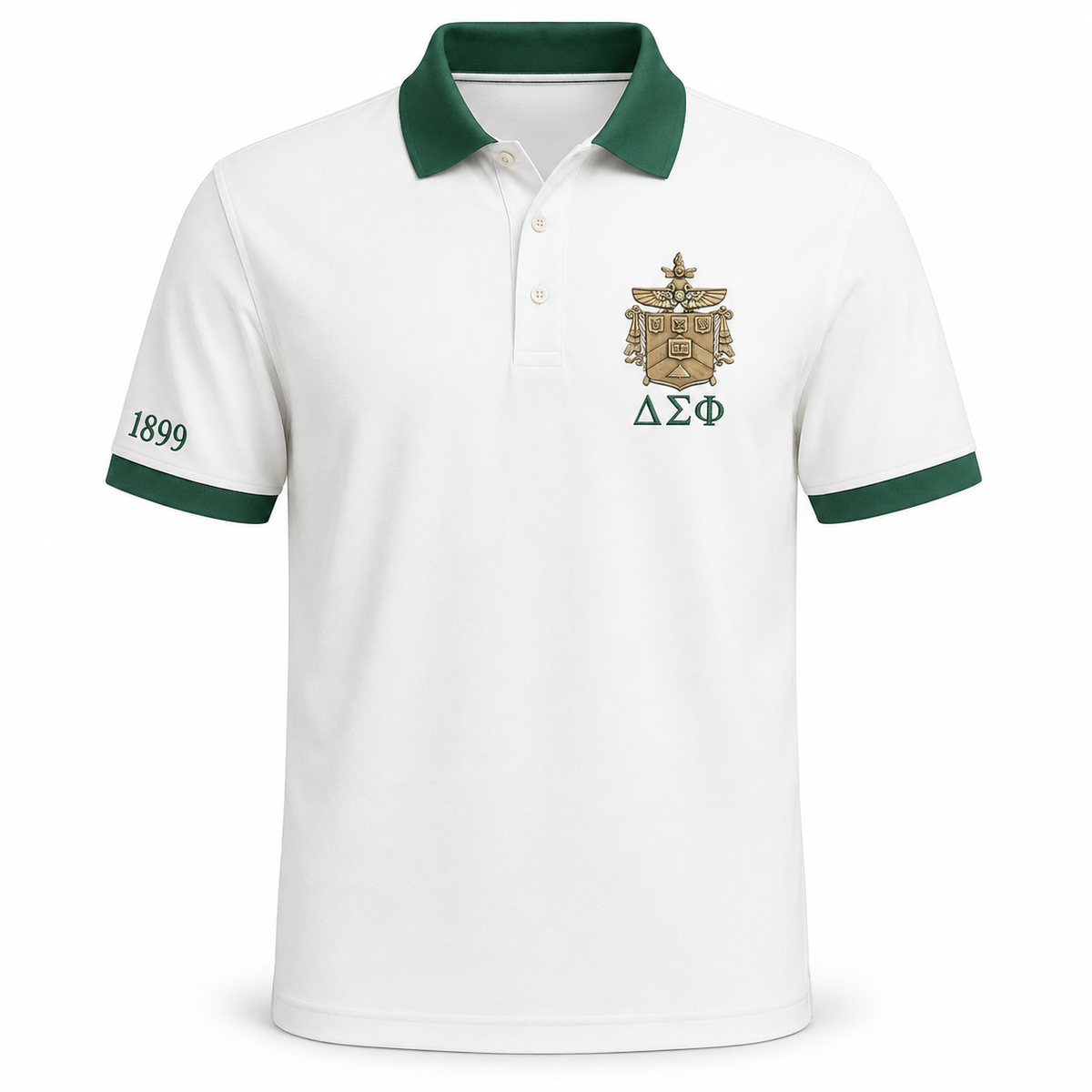 2 Tone Carnation White & Nile Green Delta Sigma Phi Custom Embroidered Polo – Personalized