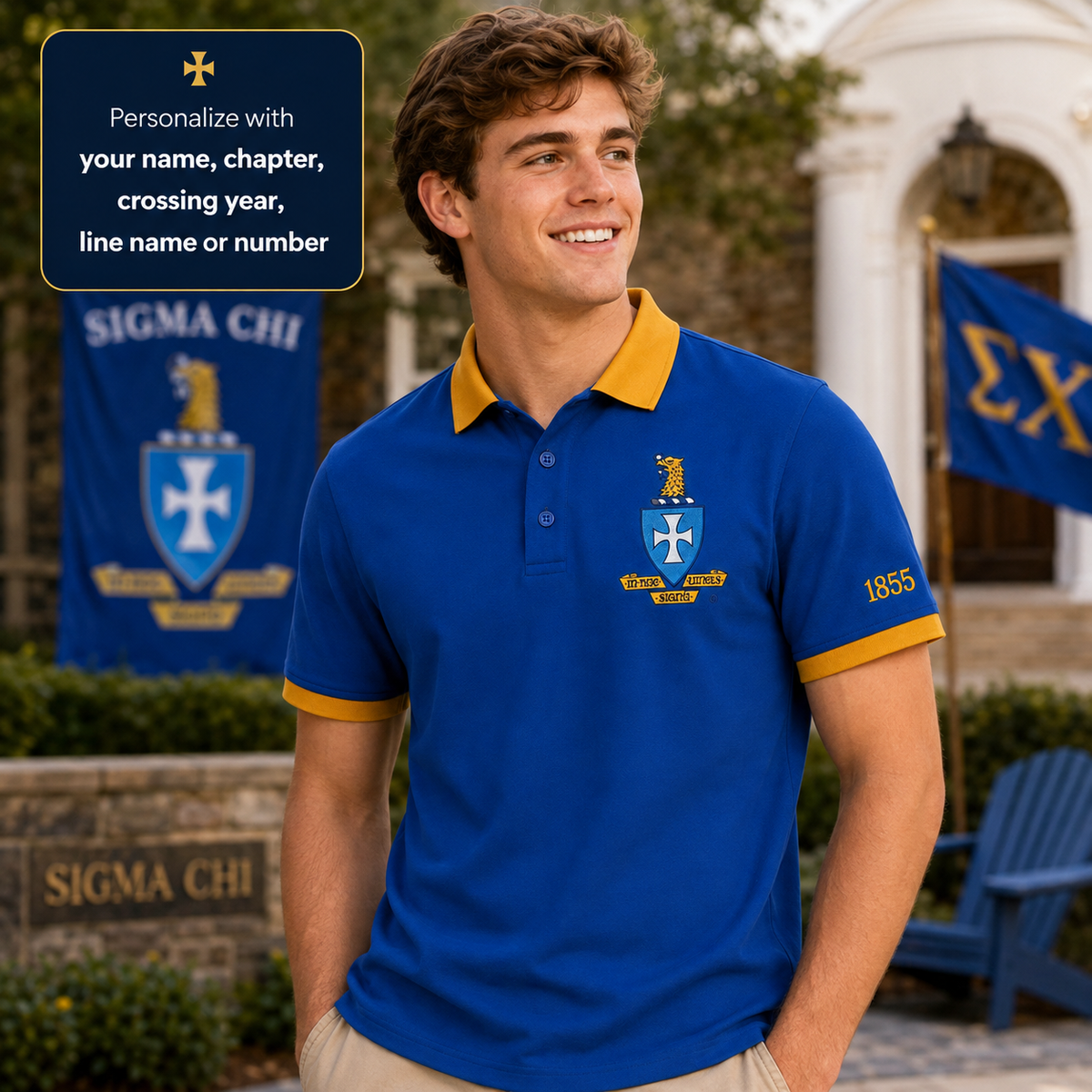 2 Tone Blue & Old Gold Sigma Chi Custom Embroidered Polo Shirt – Personalized
