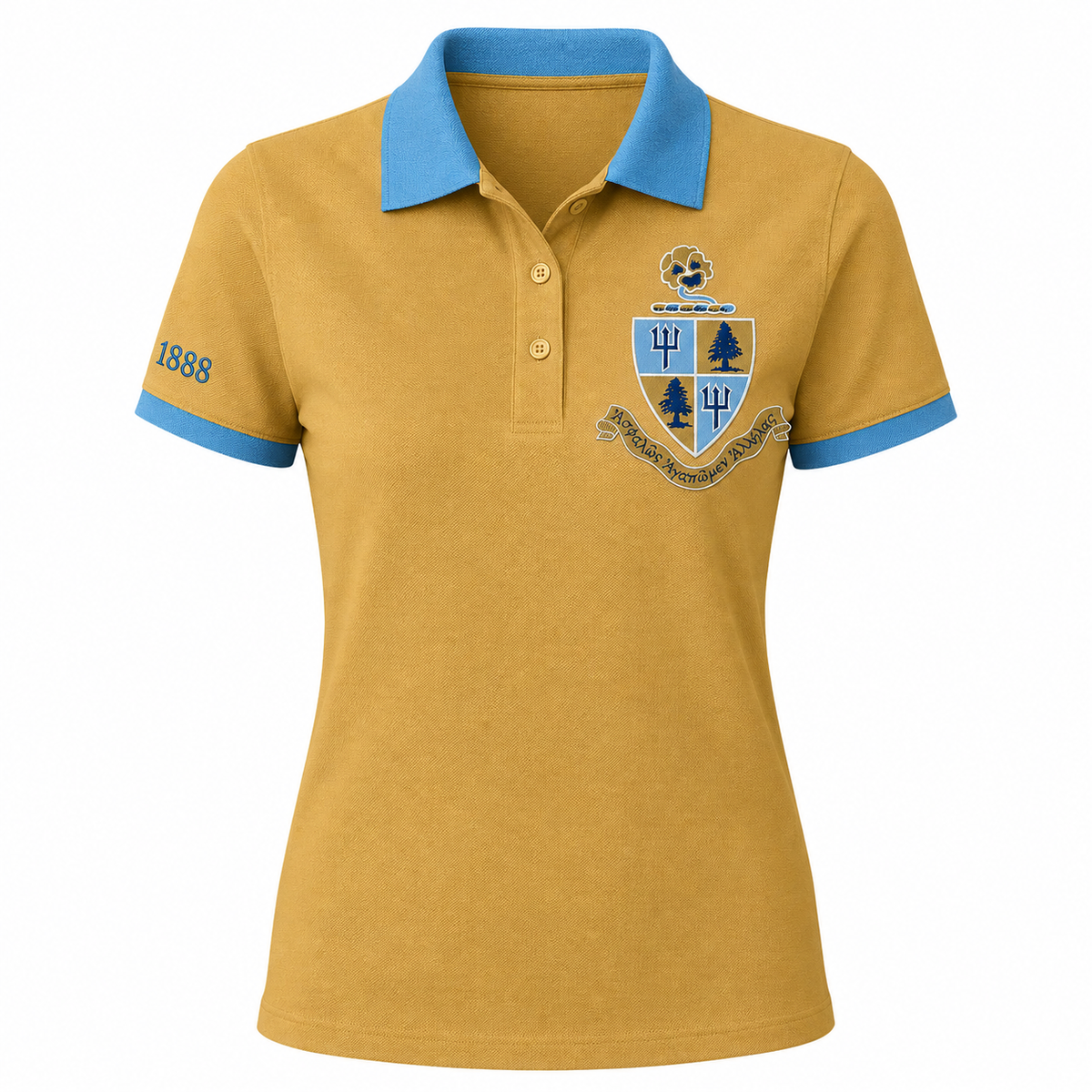 2 Tone Gold & Cerulean Blue Tri Delta Custom Embroidered Polo Shirt – Personalized