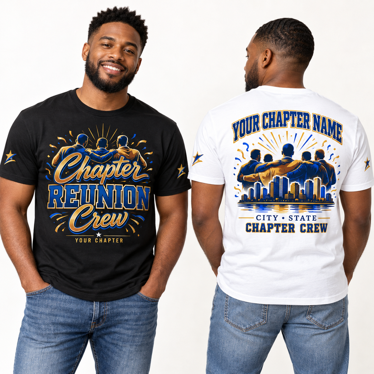 Custom Fraternity Chapter Reunion Crew chapter group shirt on models