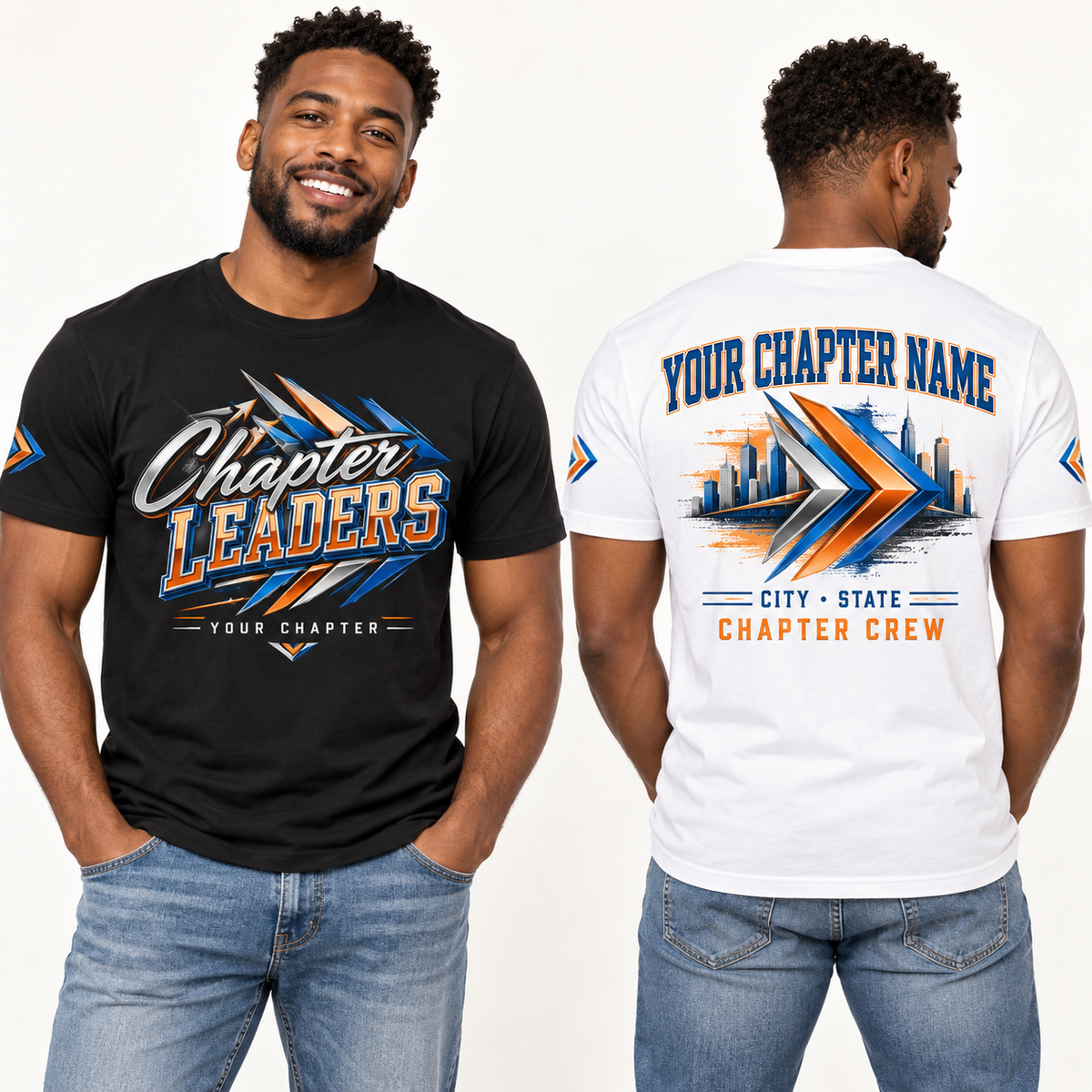 Custom Fraternity Chapter Leaders chapter group shirt on models