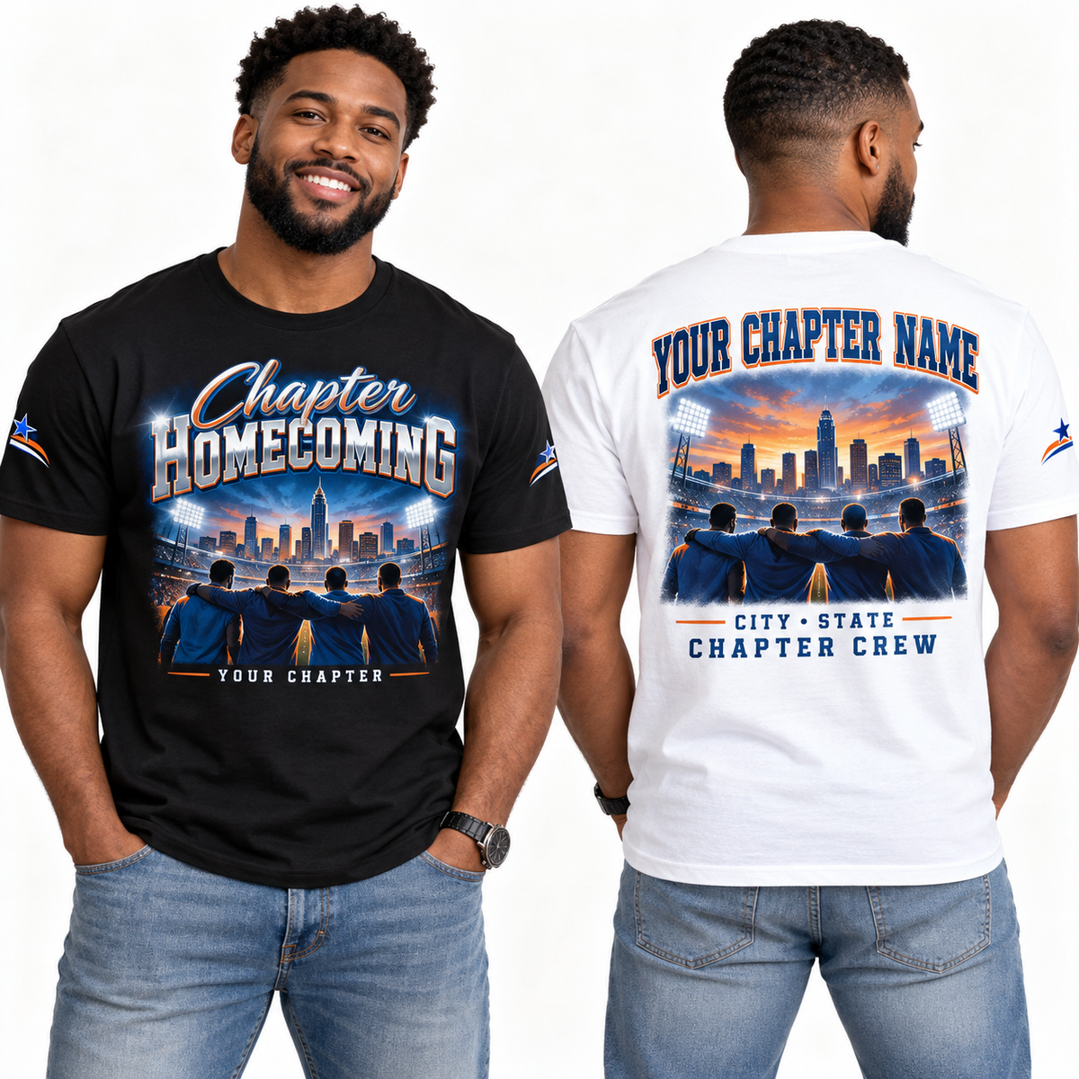Custom Fraternity Chapter Homecoming chapter group shirt on models