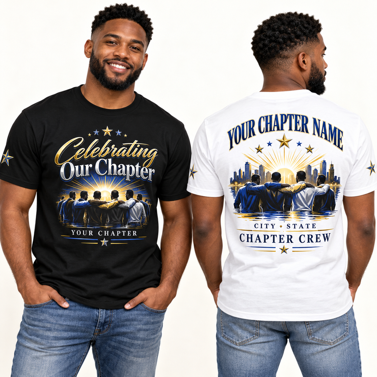 Custom Fraternity Celebrating Our Chapter chapter group shirt on models
