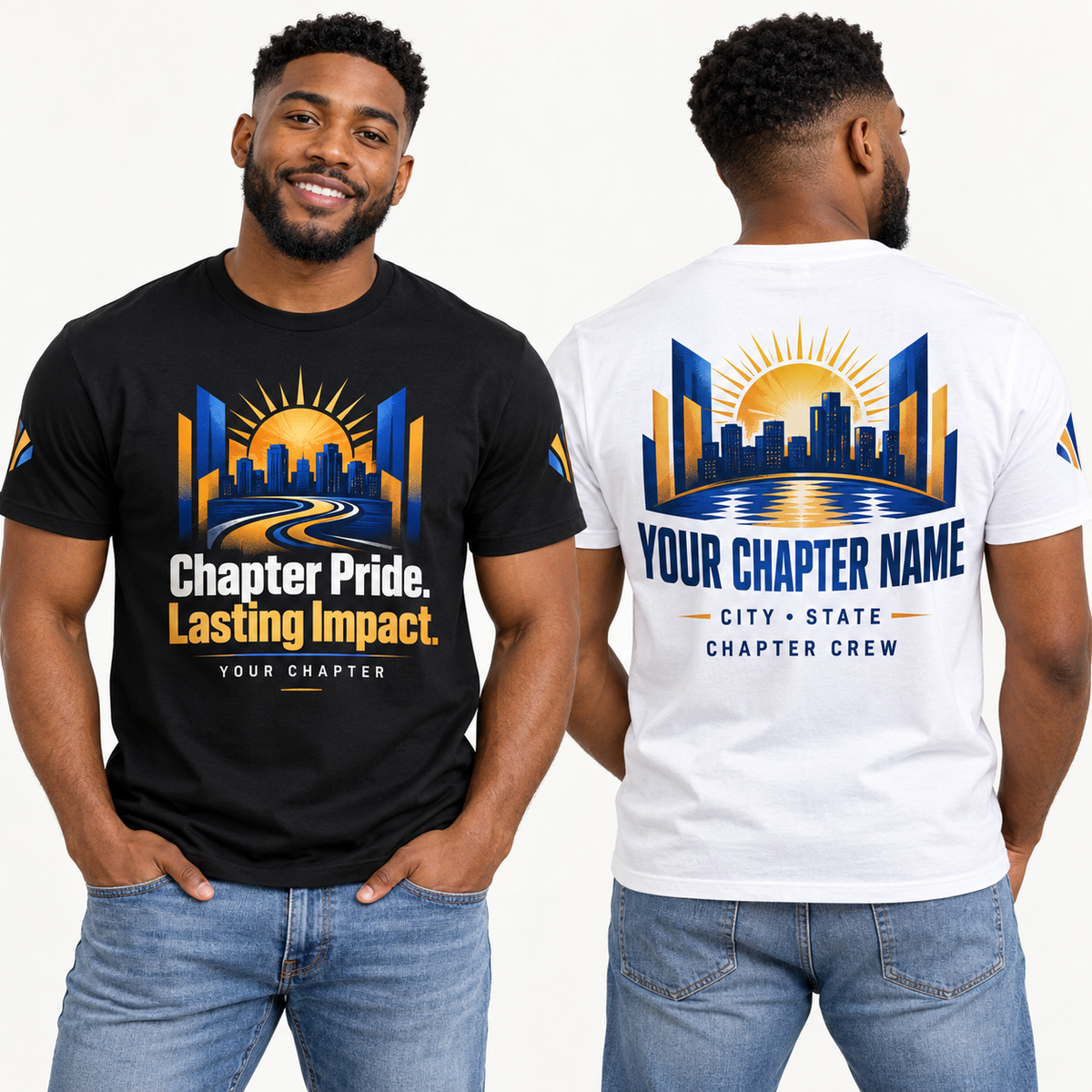 Custom Fraternity Chapter Pride. Lasting Impact. chapter group shirt on models