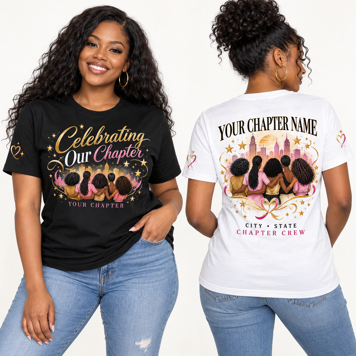 Custom Sorority Celebrating Our Chapter chapter group shirt on models