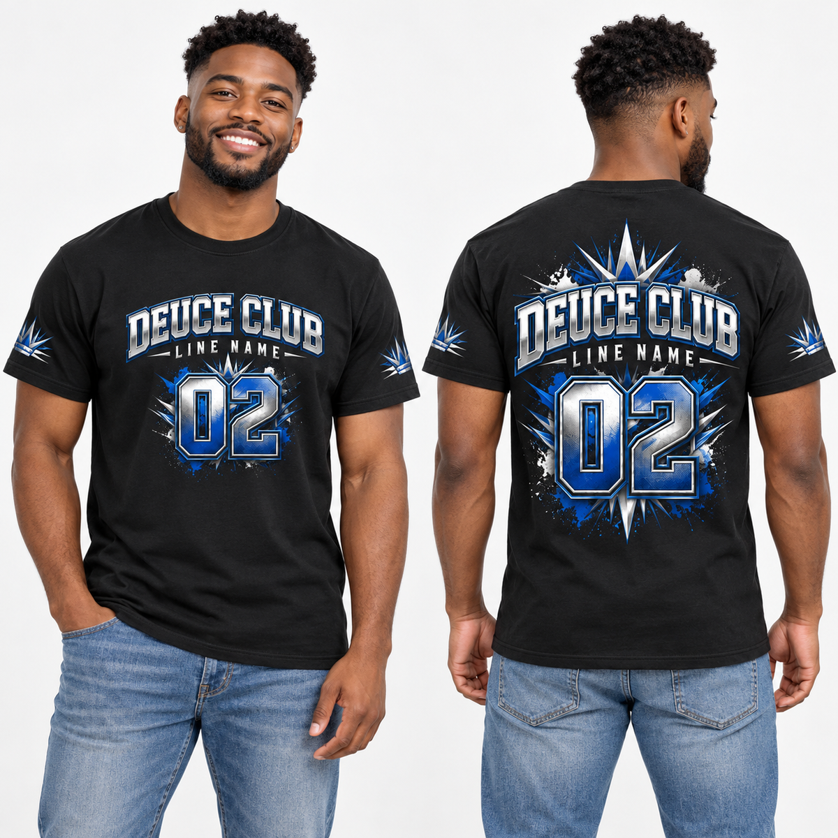 Custom Fraternity Line printed T-shirt on model