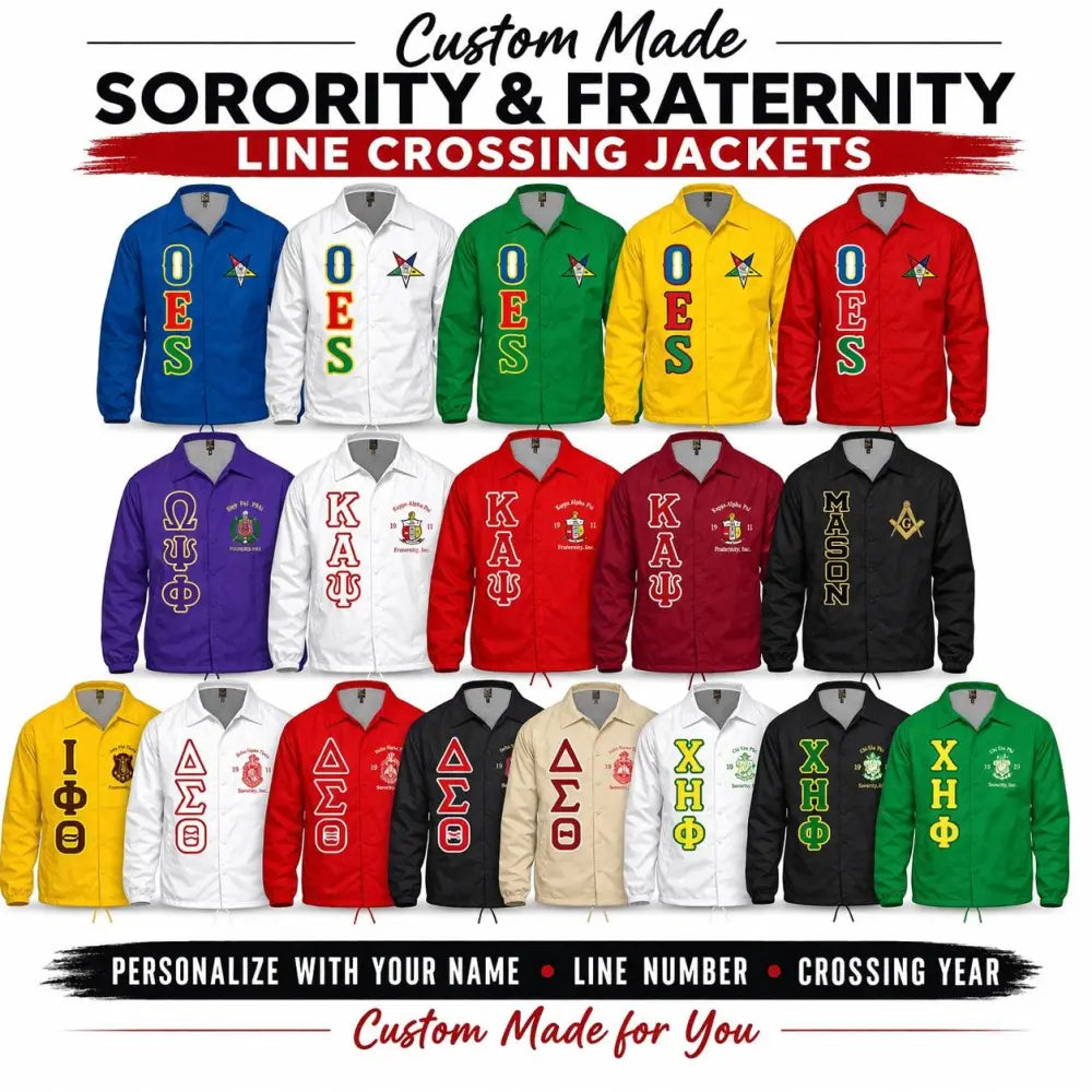 Custom Custom Custom Line Crossing Jacket, Sorority & Fraternity Personalized with Name, Line Number Year, Custom Coaches Jacket Discount for Chapters | Custom D9 personalized Greek apparel design