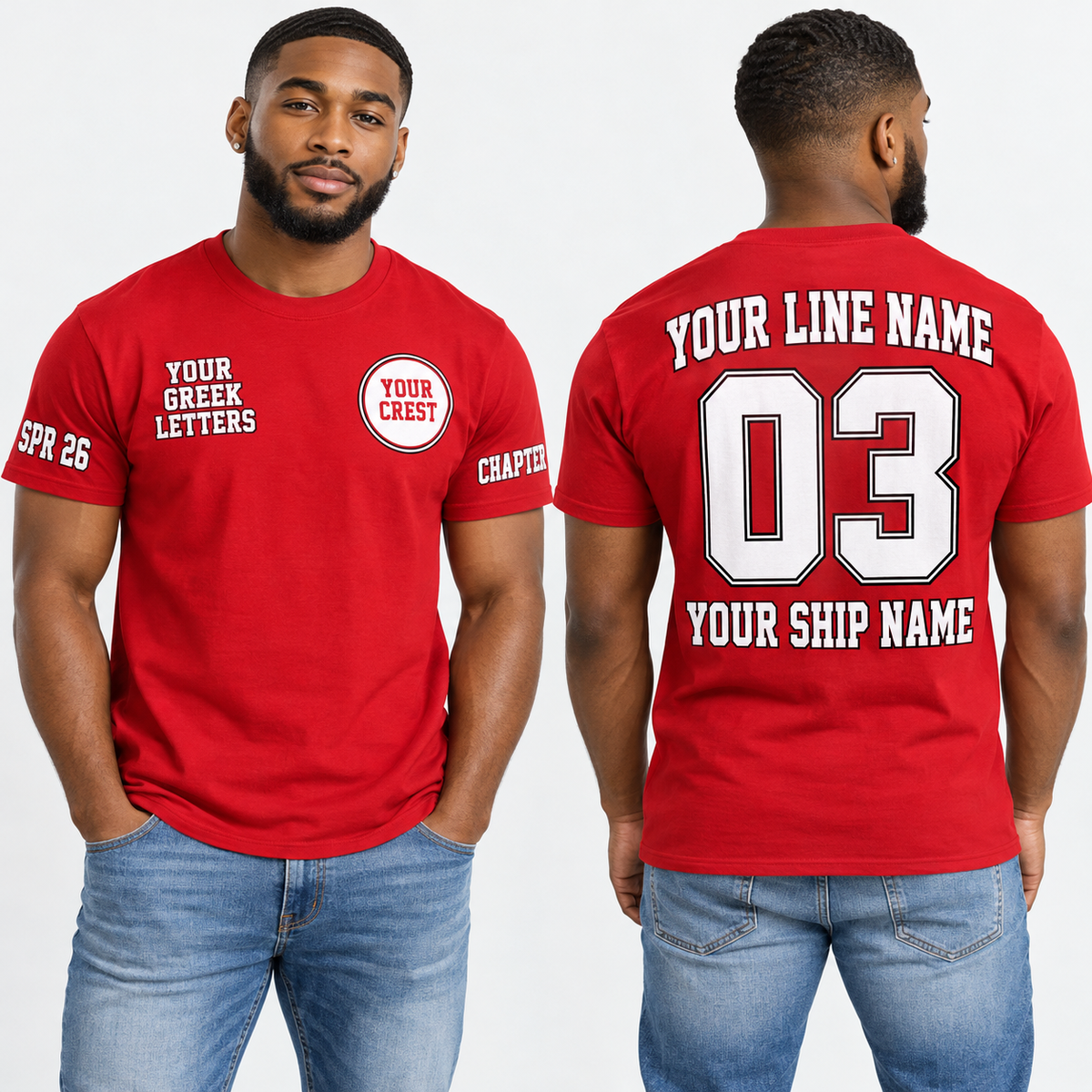 Custom Fraternity Athletic Jersey Red line name number ship name crossing shirt