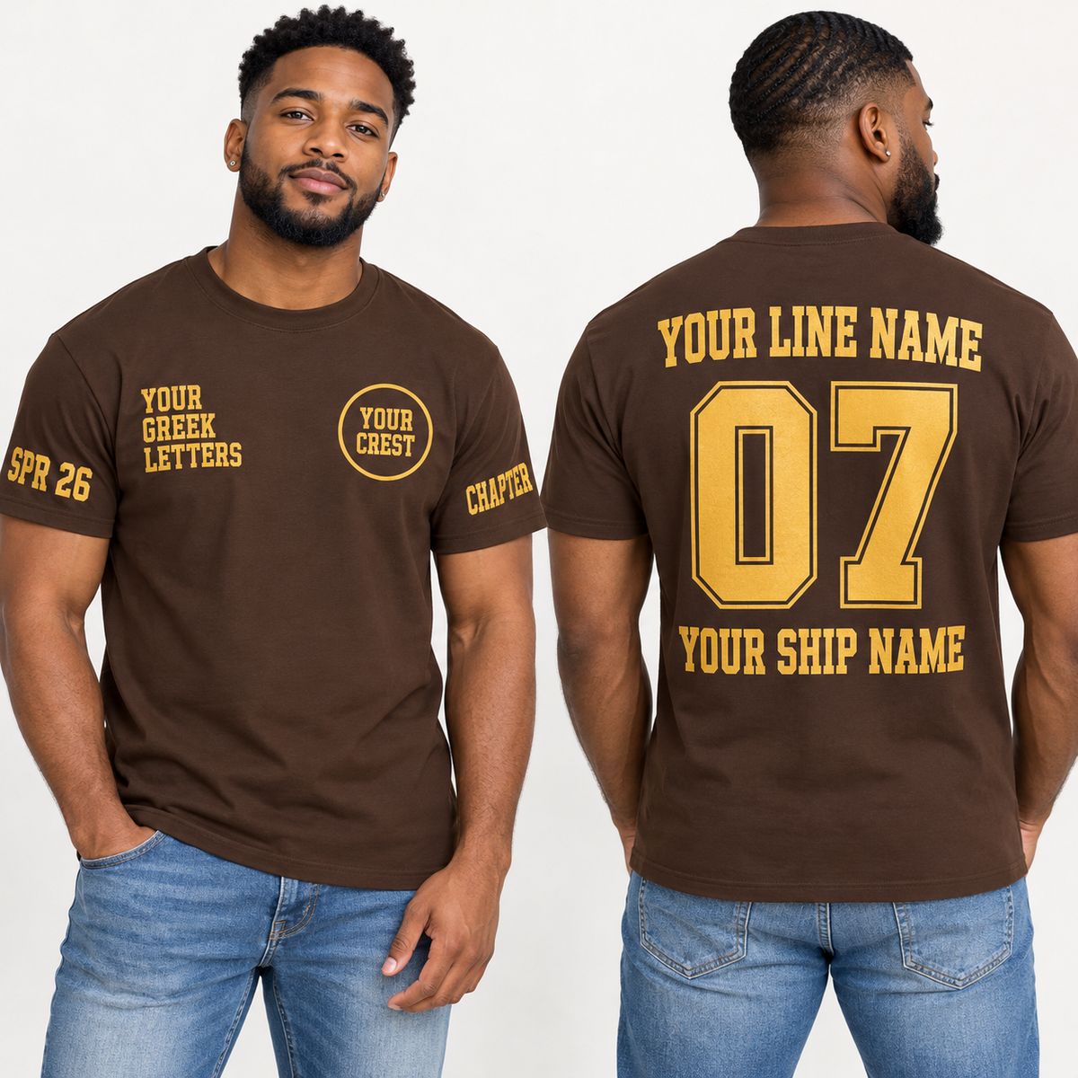 Custom Fraternity Western Slab Brown line name number ship name crossing shirt