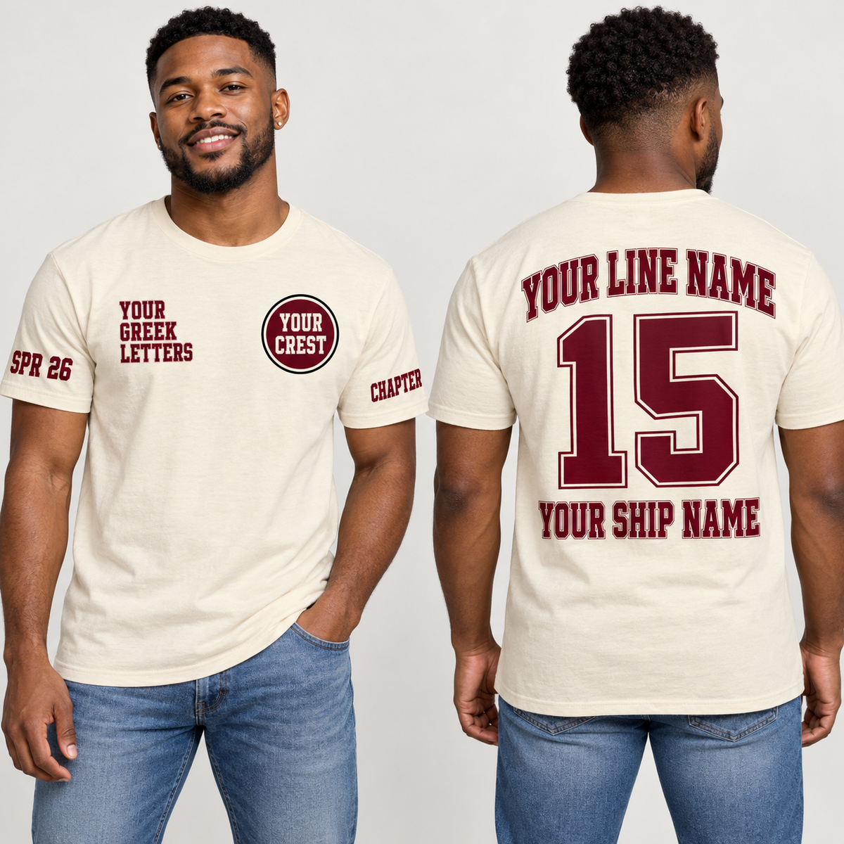Custom Fraternity Retro Athletic Cream line name number ship name crossing shirt