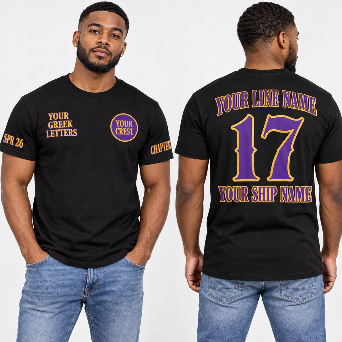 Custom Fraternity Decorative Serif Black line name number ship name crossing shirt