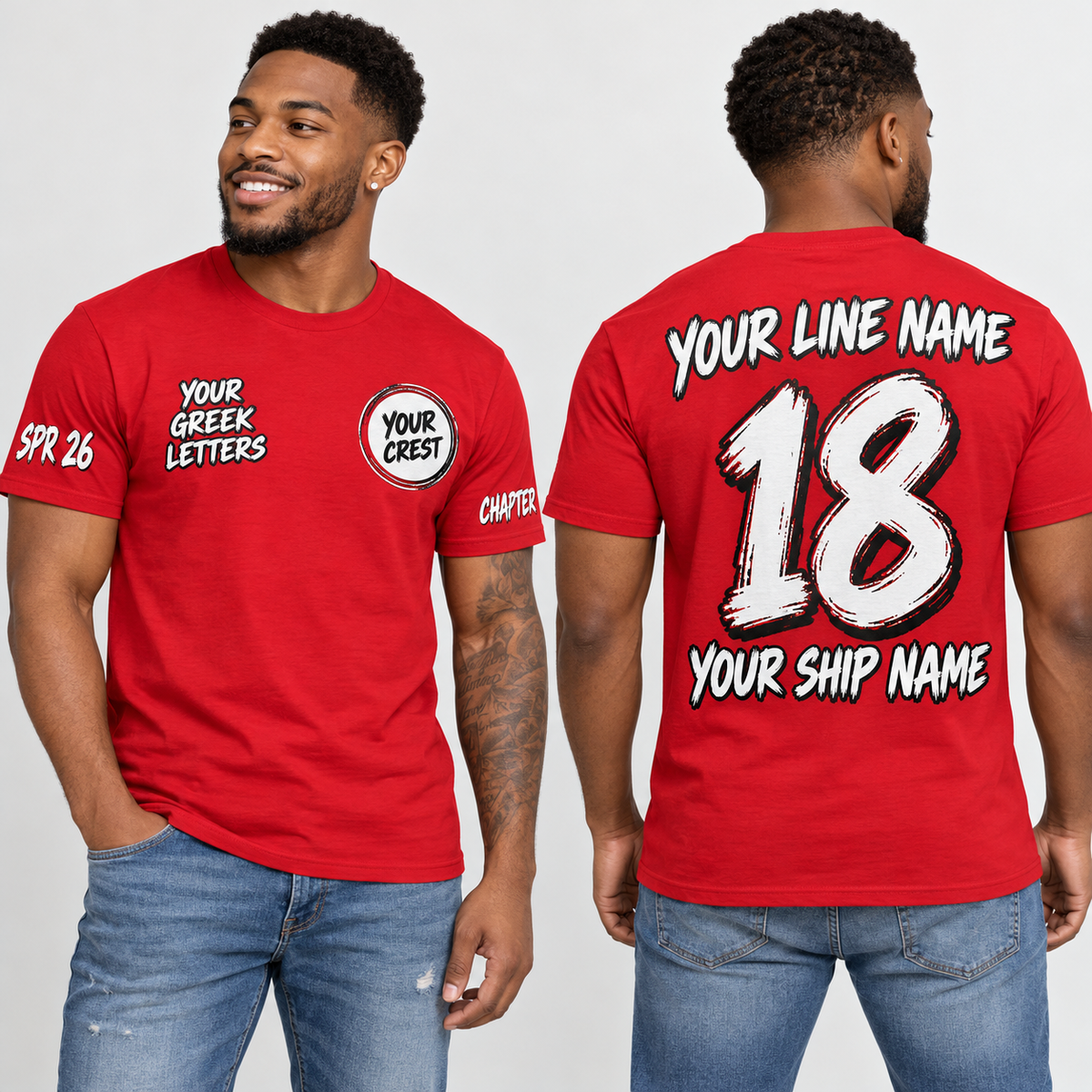Custom Fraternity Brush Block Red line name number ship name crossing shirt