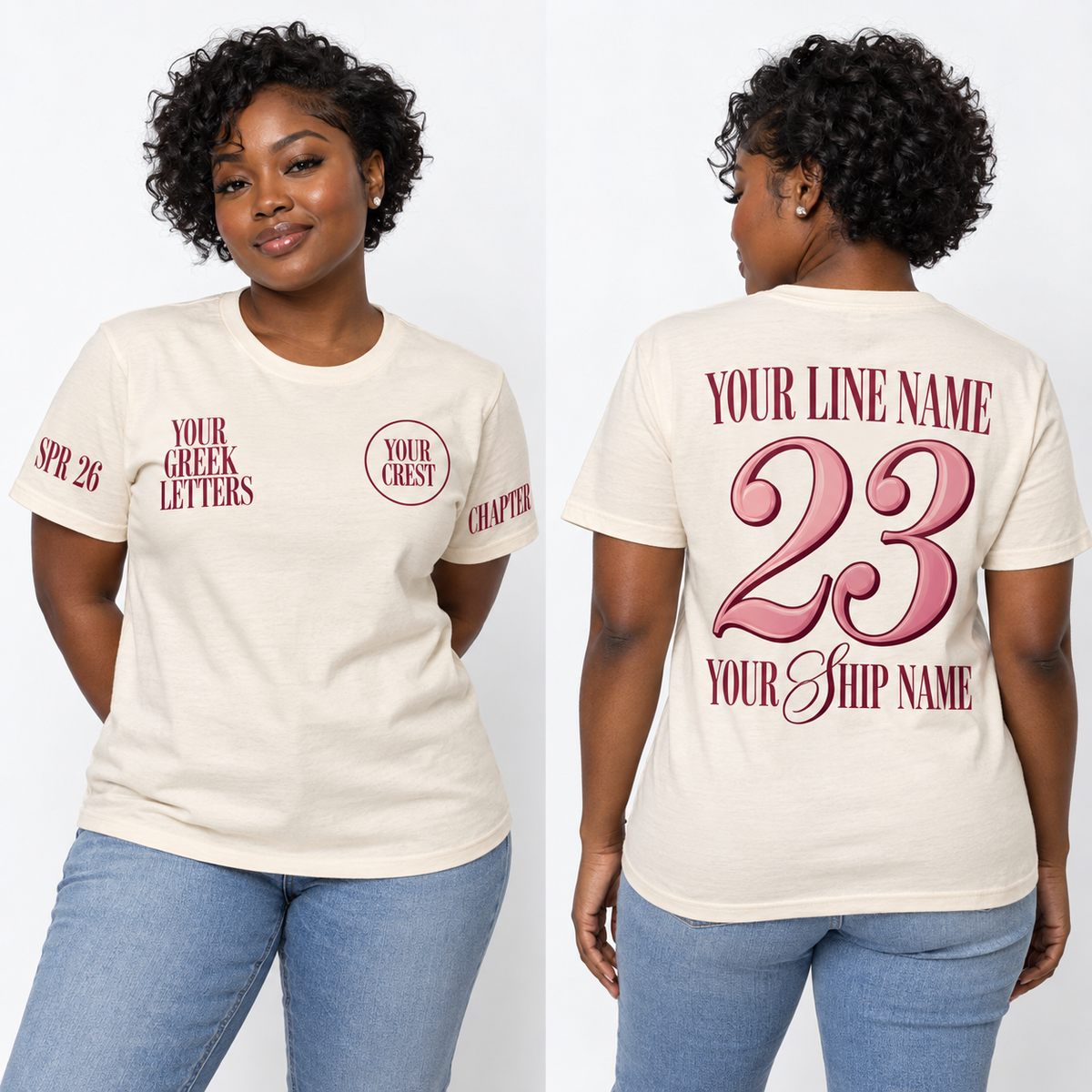 Custom Sorority Fashion Didone + Script Natural line name number ship name crossing shirt