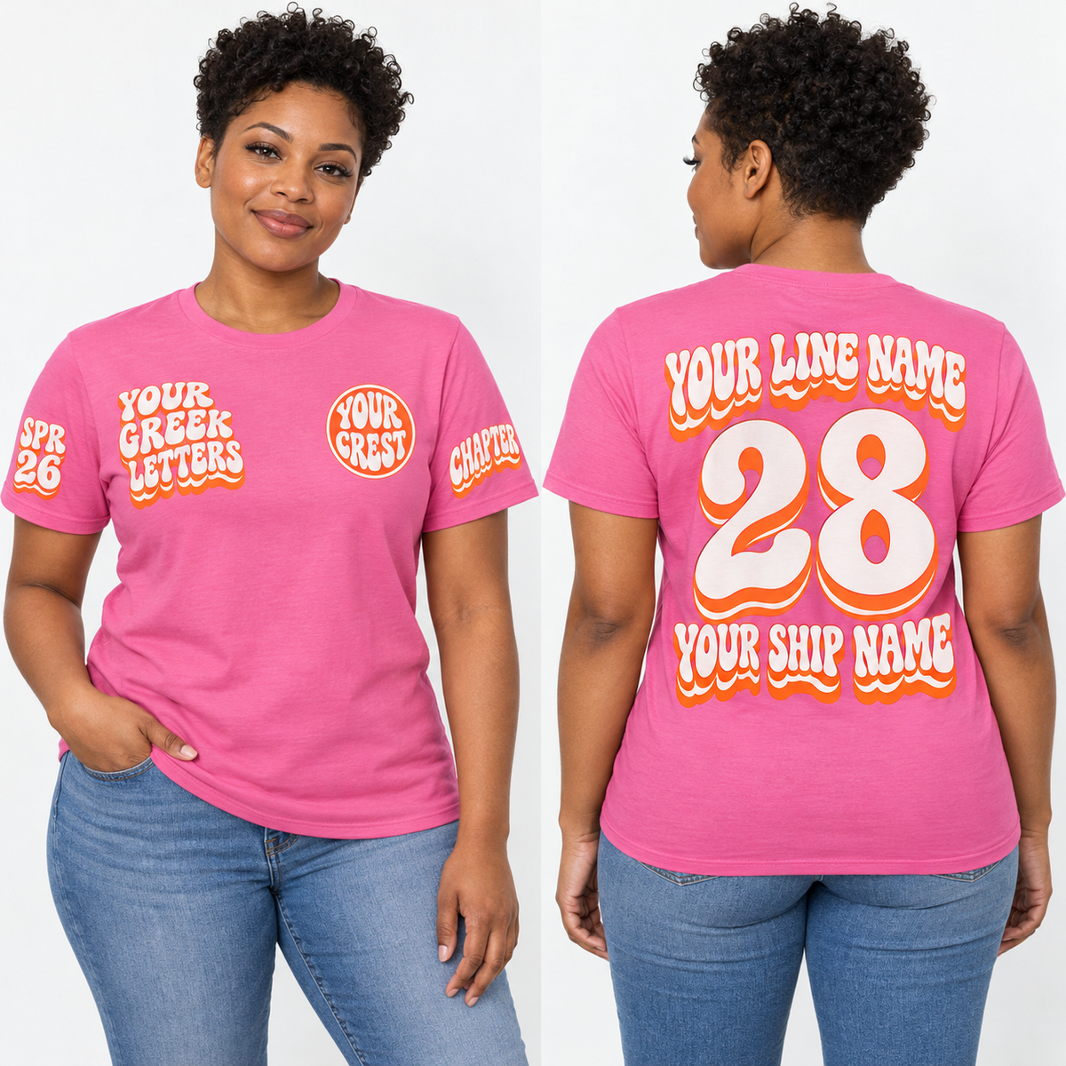 Custom Sorority Vintage Groovy Waves Azalea line name number ship name crossing shirt