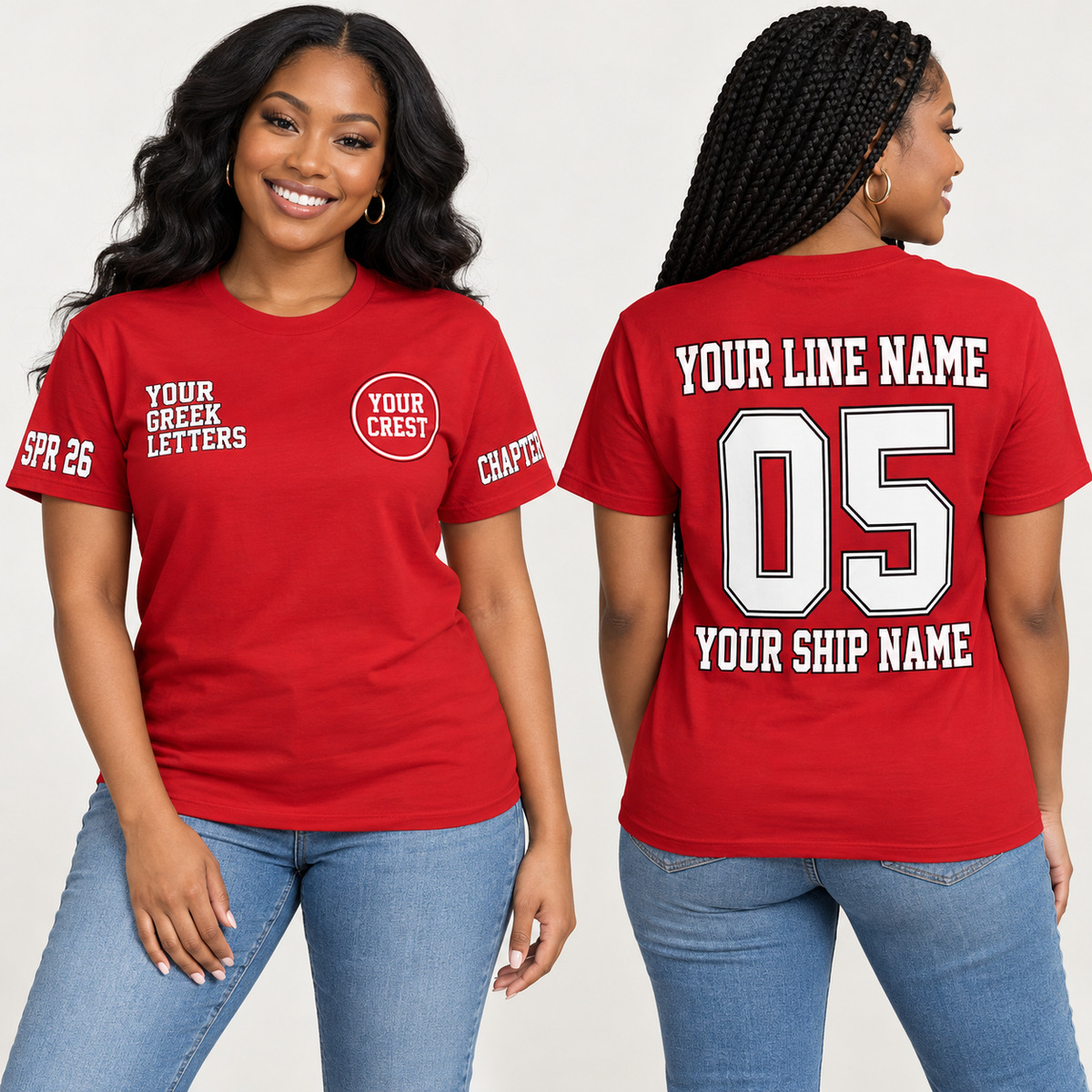 Sorority line shirt Athletic Jersey Red with line name number ship name chapter and crossing year