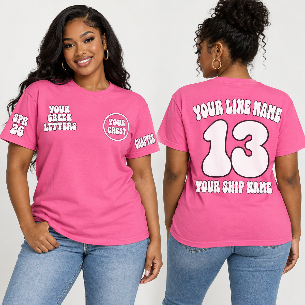 Custom Sorority Retro Bubble Pink line name number ship name crossing shirt