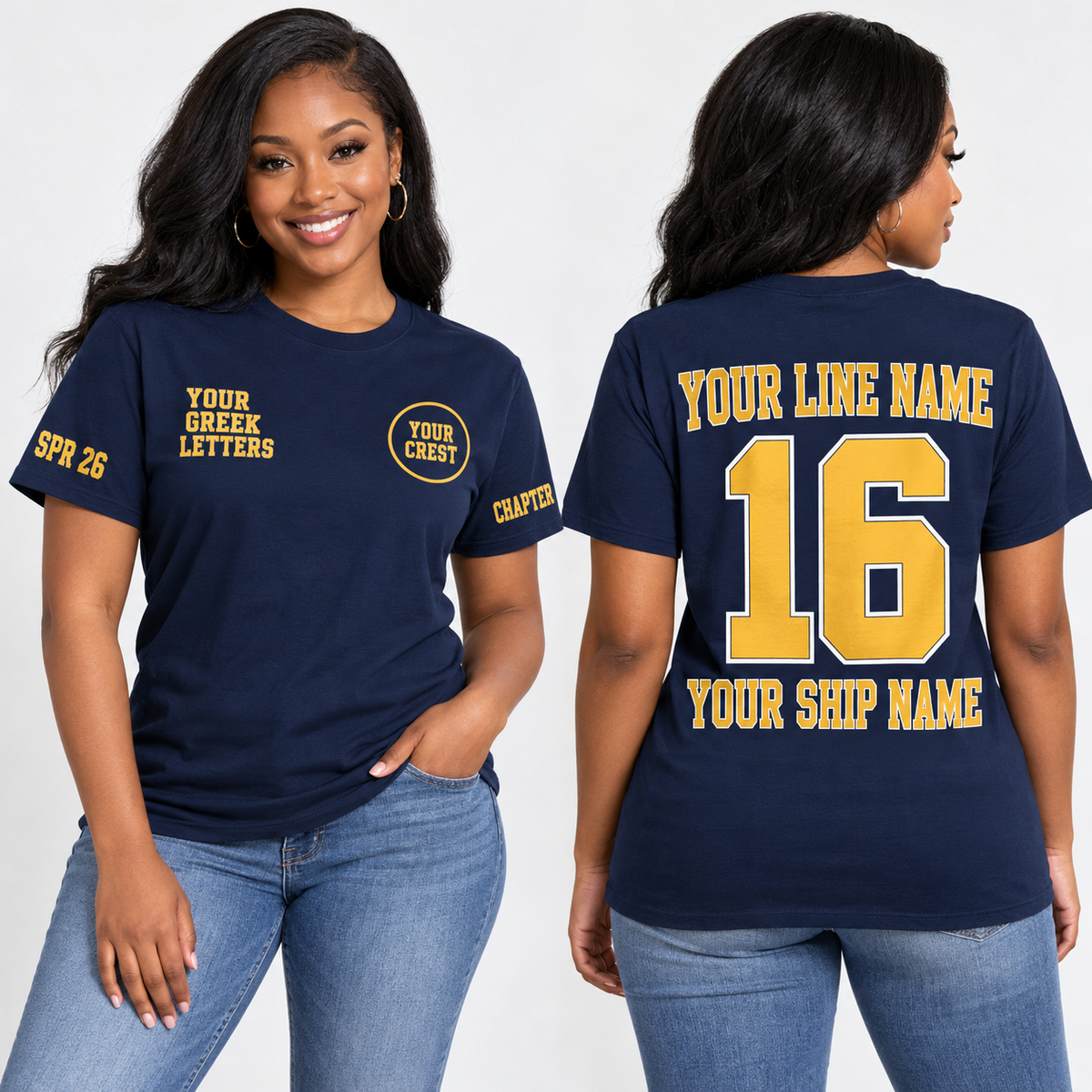 Custom Sorority Classic College Navy line name number ship name crossing shirt