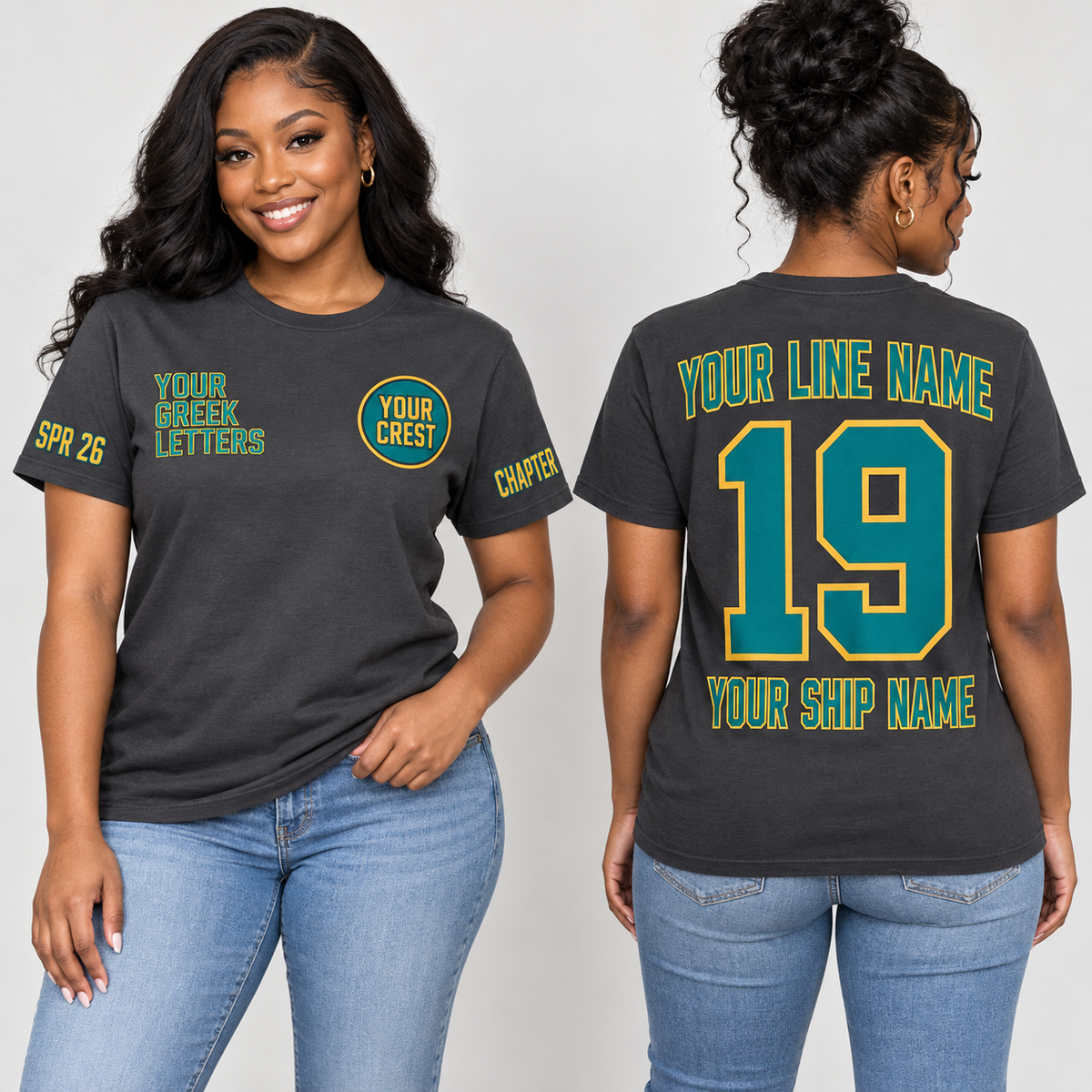Custom Sorority Modern Geometric Charcoal line name number ship name crossing shirt