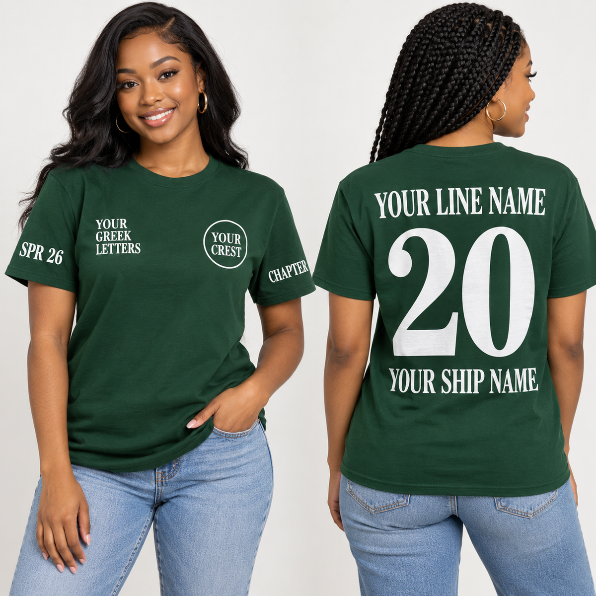 Custom Sorority Book Serif Forest Green line name number ship name crossing shirt