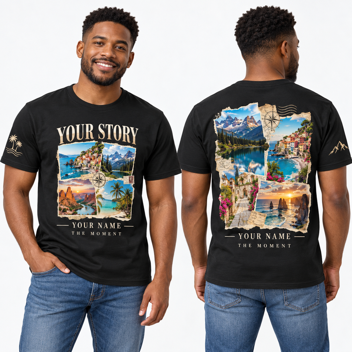 Custom Photo Collage printed T-shirt on model