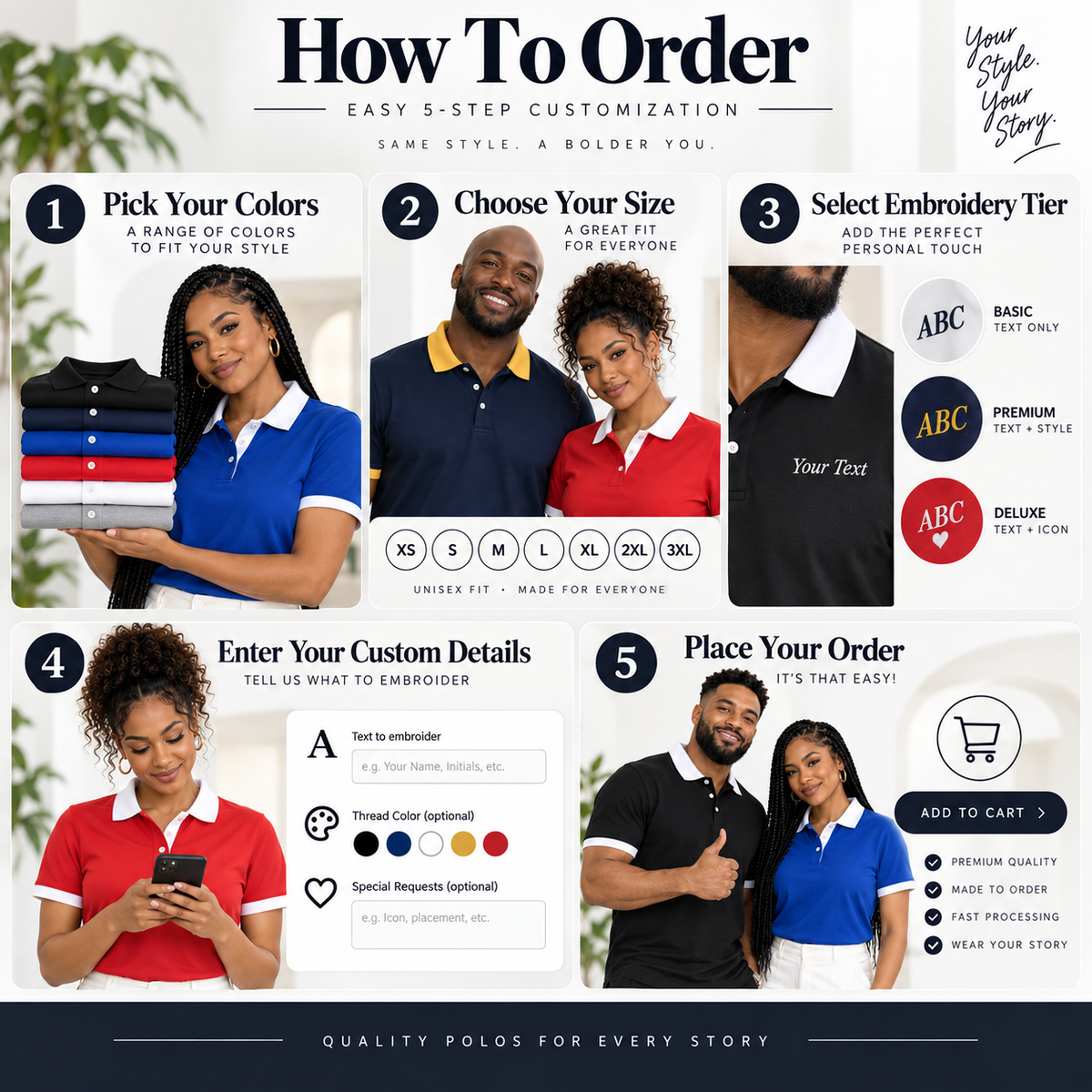 How to order a custom embroidered polo shirt step by step