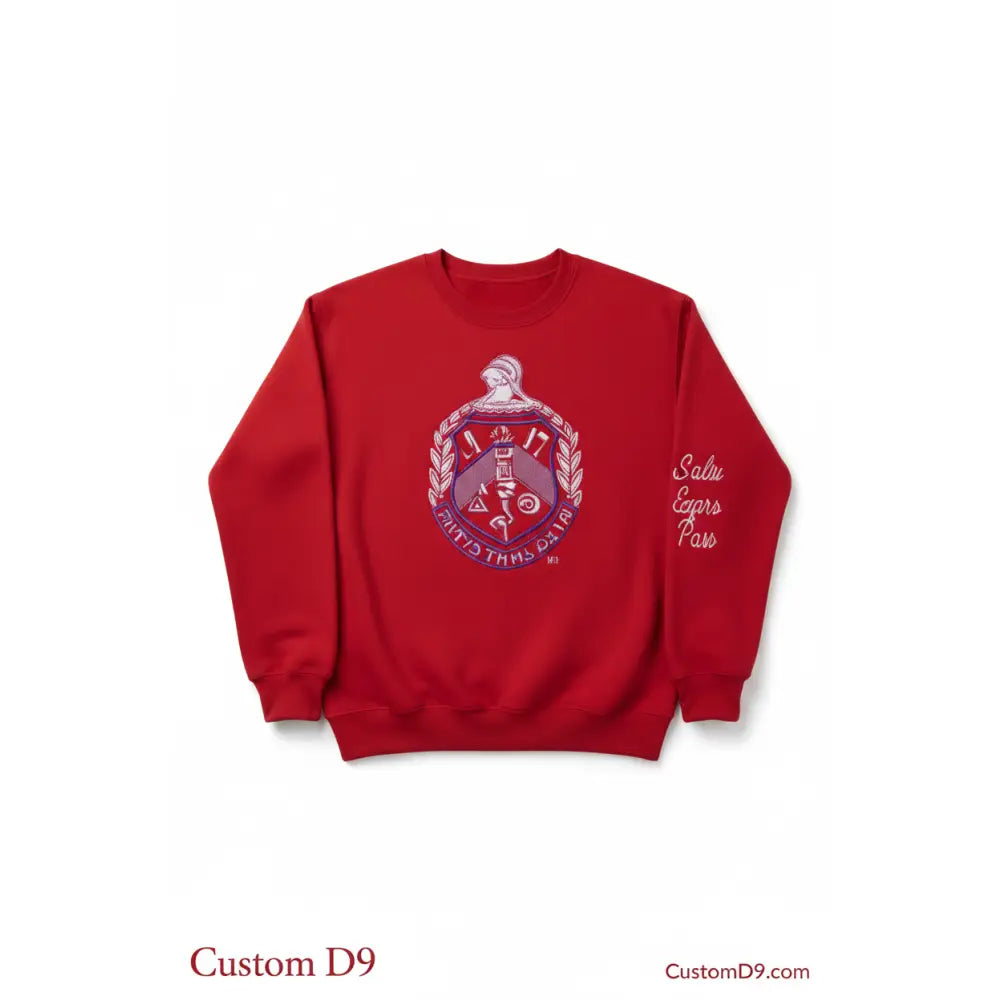 Custom Red Delta Shield Chenille Sweatshirt | Custom D9