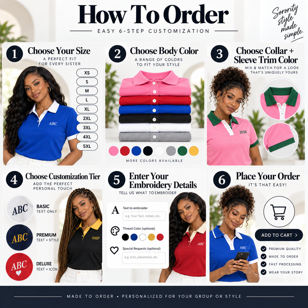 How to order a personalized sorority polo shirt step by step