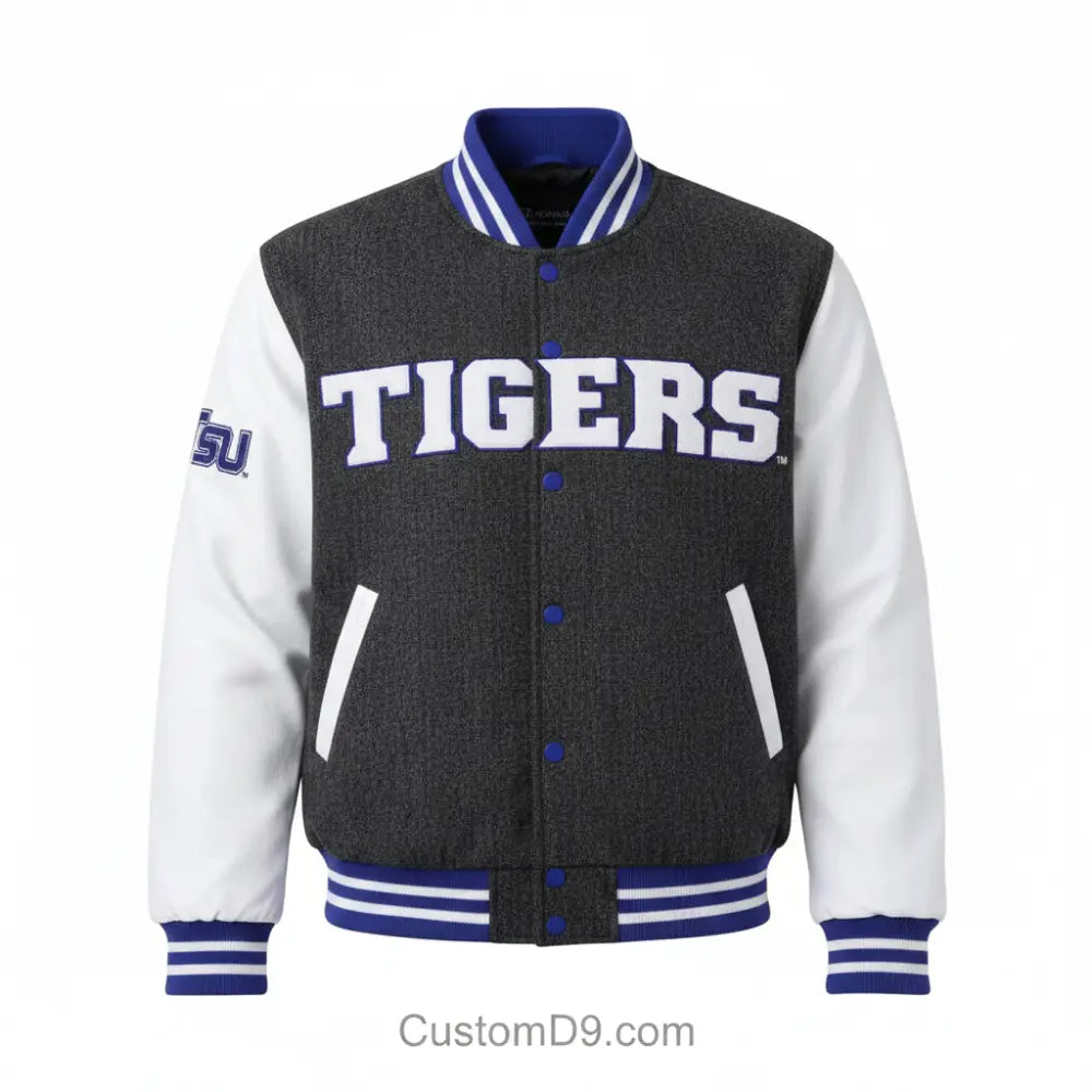 Custom Texas Southern University Black Denim Bomber Jacket | Custom D9