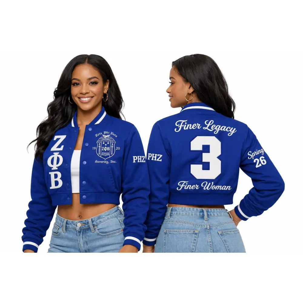 Custom Custom Custom Zeta Phi Beta Cropped Satin Jacket Crop Bomber Jacket Personalized with Line Name Number & Year, Finer Woman Discount for Chapter | Custom D9 personalized Greek apparel design