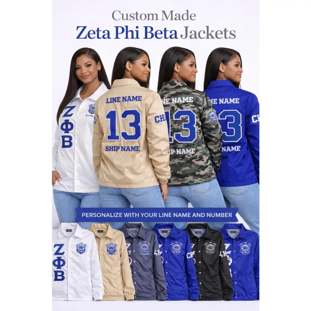 Custom Custom Custom Zeta Phi Beta Line Jacket | Personalized Crossing Jacket | ZΦΒ Coaches Jacket Sorority Line Name & Number Gift Discount for Chapters | Custom D9 personalized Greek apparel design