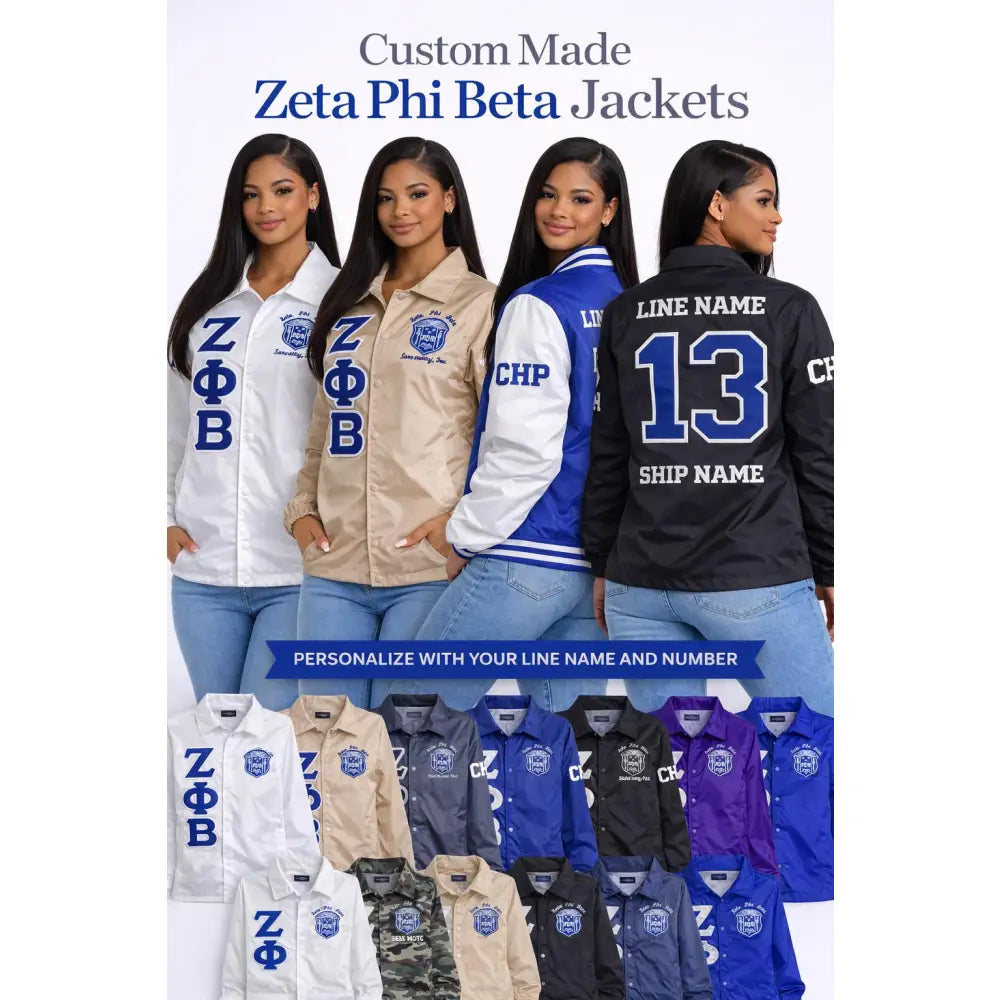 Custom Zeta Phi Beta Line Jacket | Personalized Crossing Jacket | ZΦΒ Coaches Jacket Sorority Line Name & Number Gift Discount for Chapters