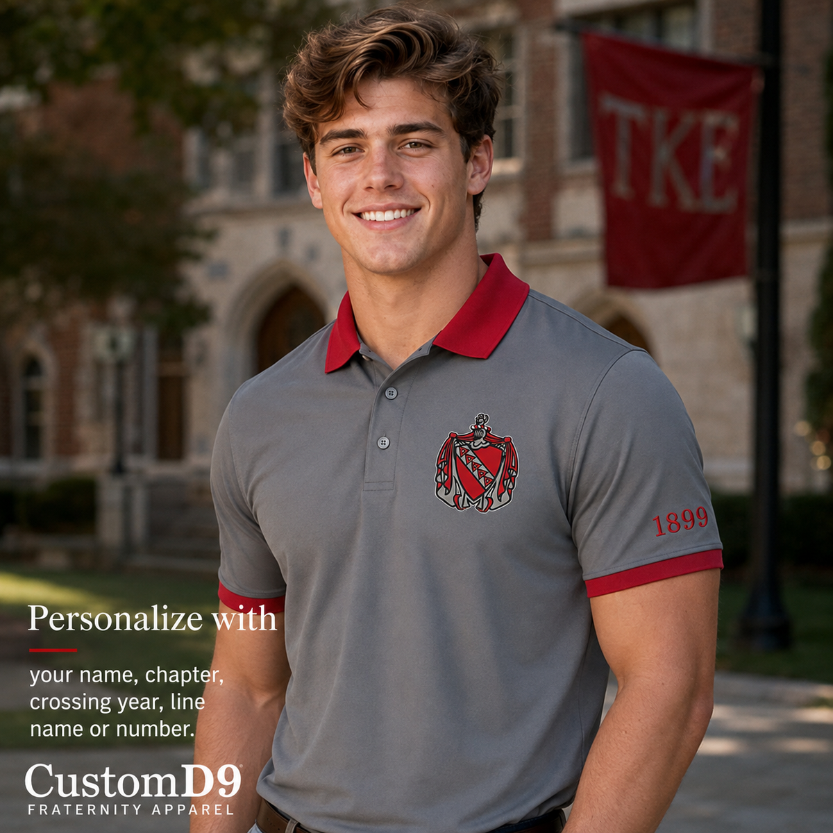 2 Tone Gray & Cherry Tau Kappa Epsilon Custom Embroidered Polo Shirt – Personalized
