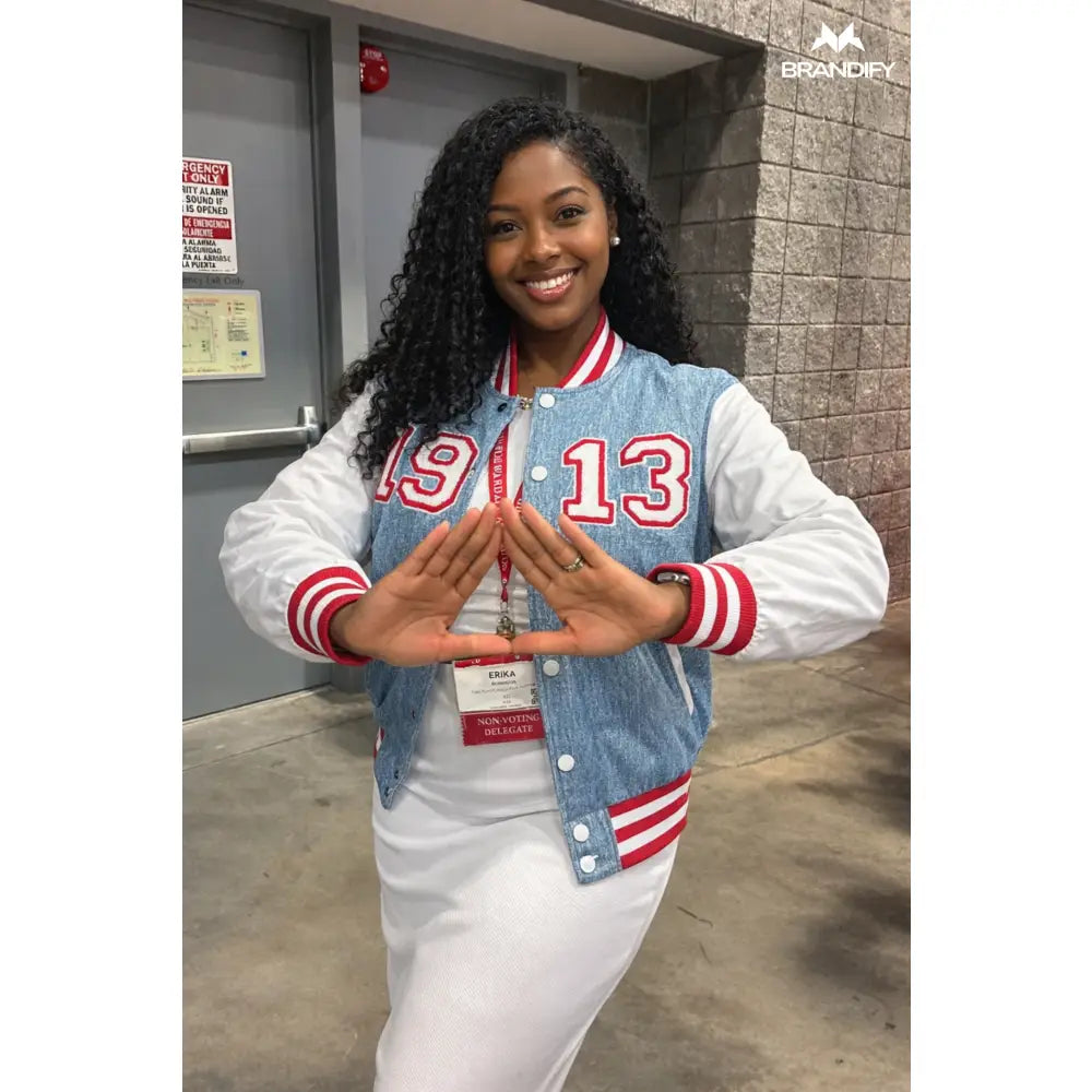 Custom Custom Delta 1913 Denim Bomber Jacket | Custom D9 personalized Greek apparel design
