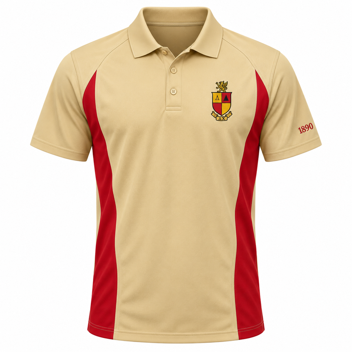 Delta Chi Buff and Red panel embroidered polo shirt