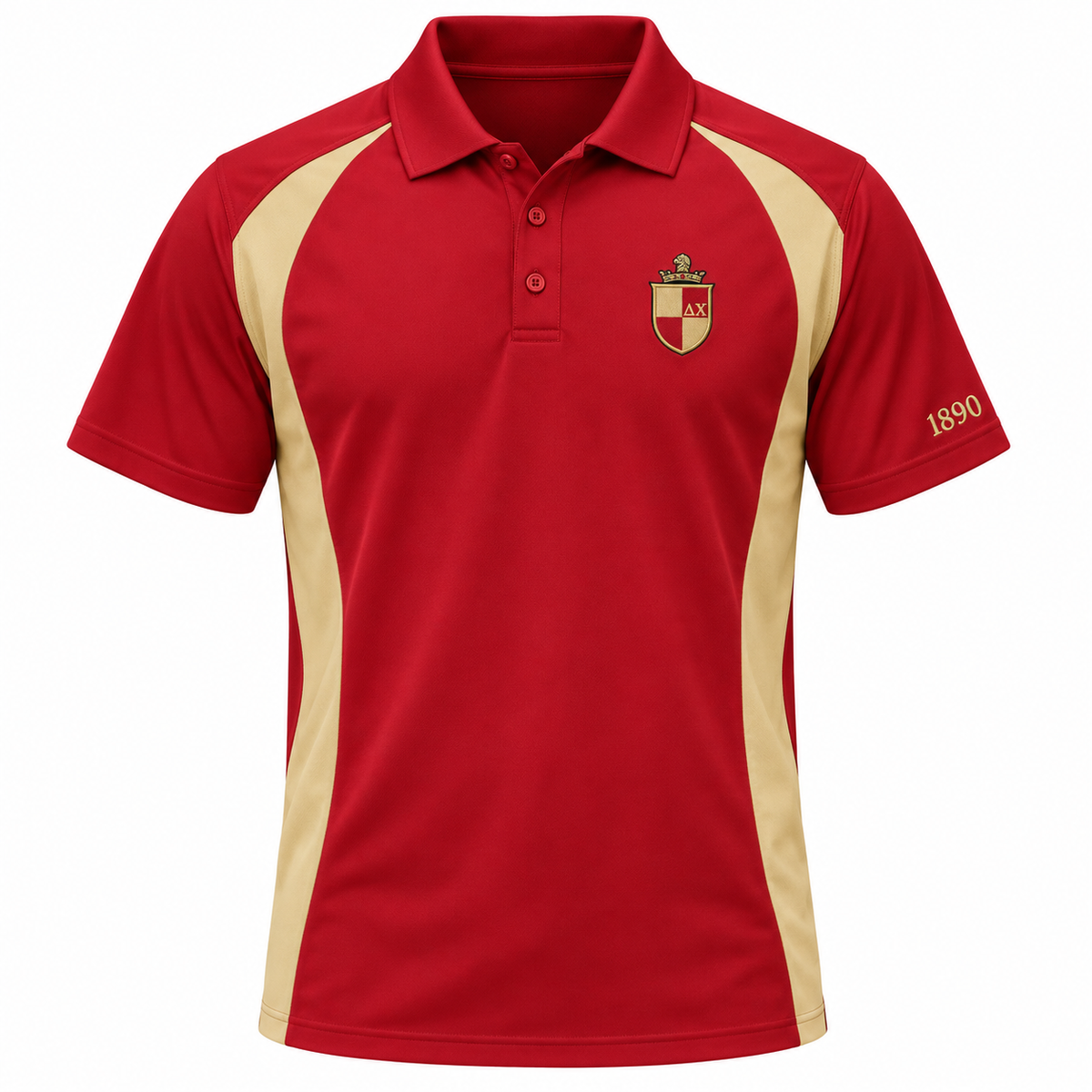 Delta Chi Red and Buff panel embroidered polo shirt