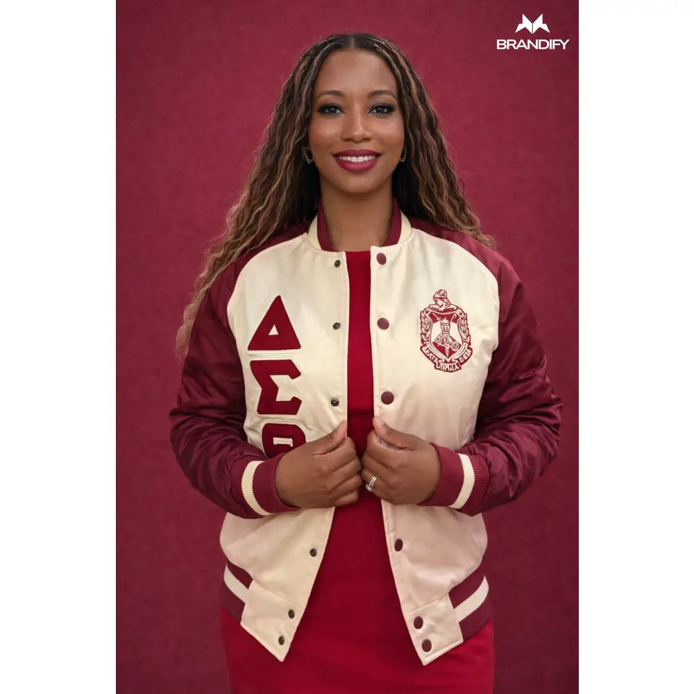 Custom Custom Delta Cream Bomber Jacket | Custom D9 personalized Greek apparel design