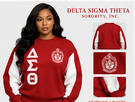 Delta Sigma Theta heavyweight boxy embroidered crewneck crimson and cream