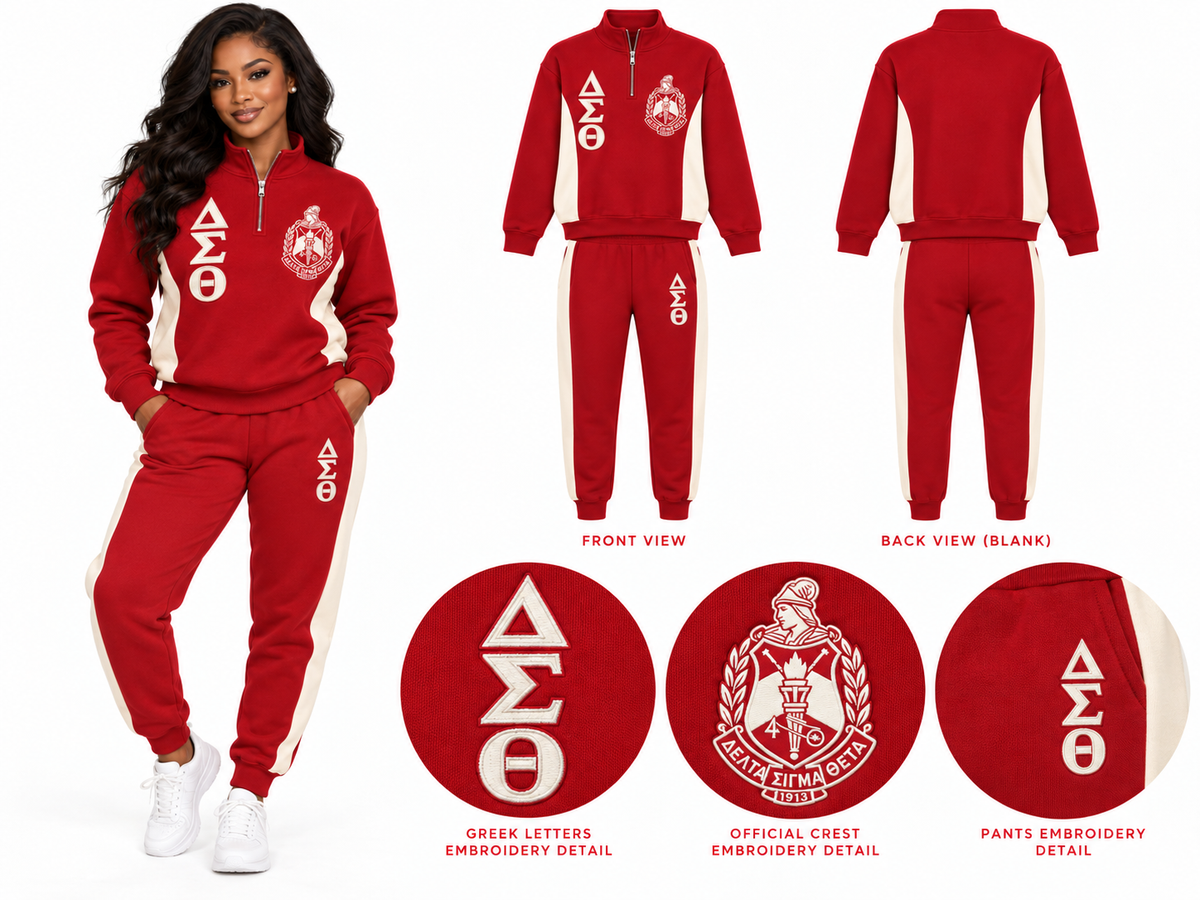 Delta Sigma Theta premium embroidered track suit crimson and cream
