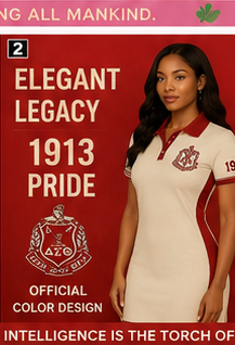 Delta Sigma Theta cream panel polo dress with crimson side panels