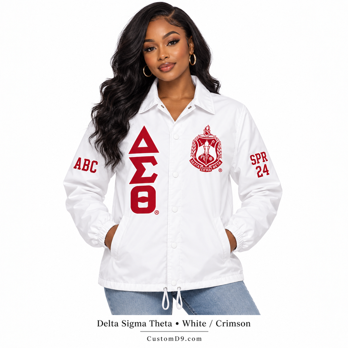 Delta Sigma Theta crimson custom line jacket sample