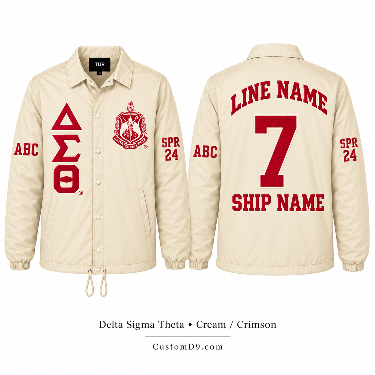 Delta Sigma Theta cream custom line jacket front and back