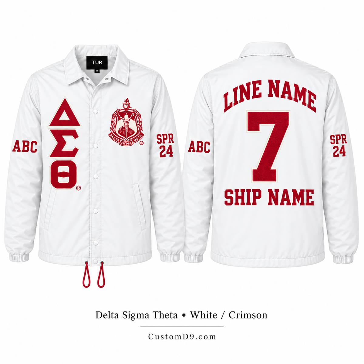Delta Sigma Theta white custom line jacket front and back