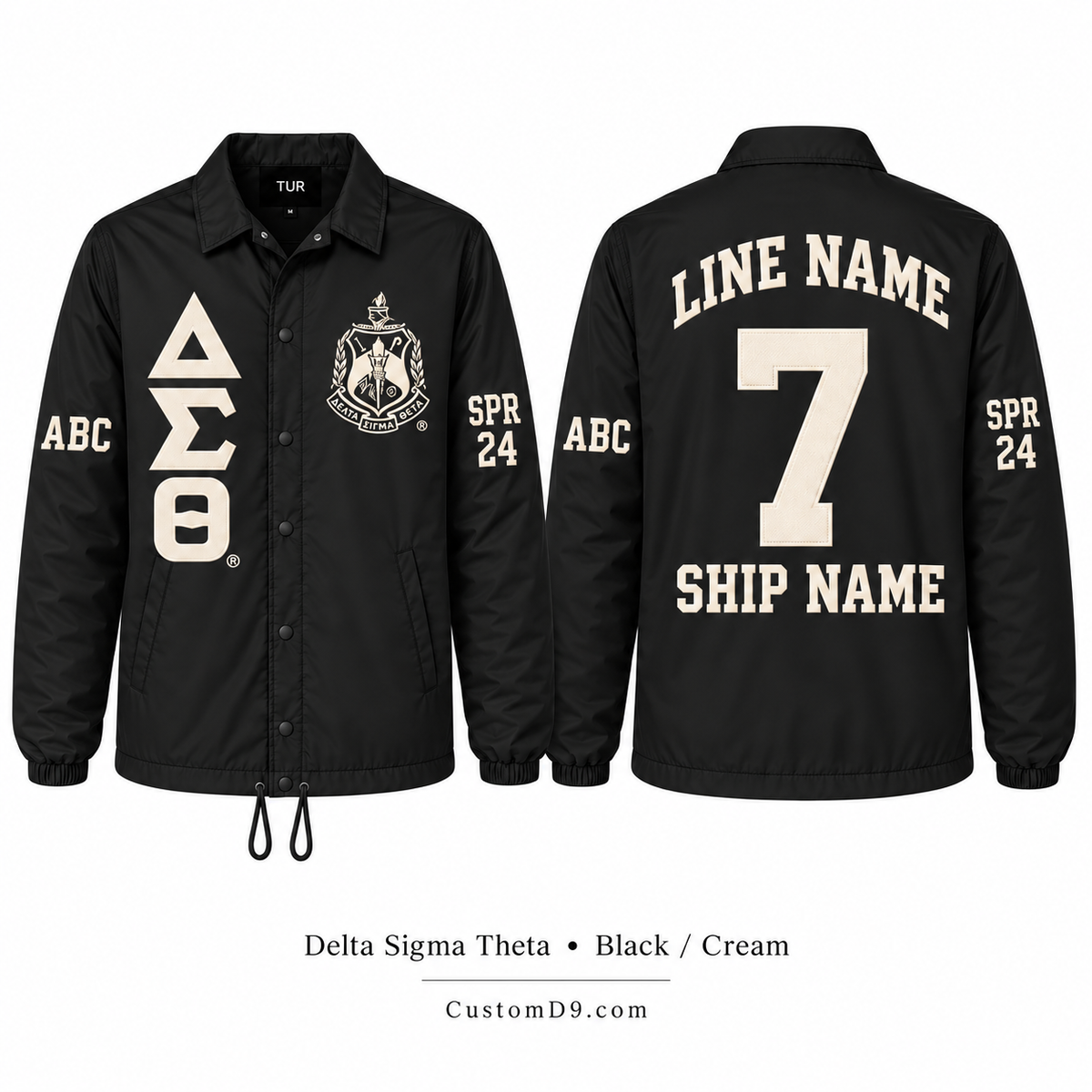 Delta Sigma Theta black custom line jacket front and back