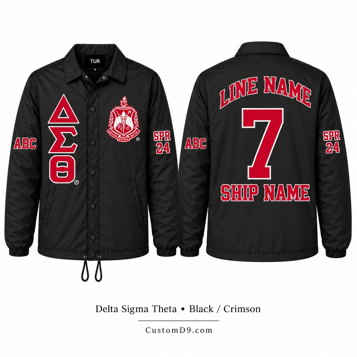 Delta Sigma Theta black and crimson custom line jacket sample