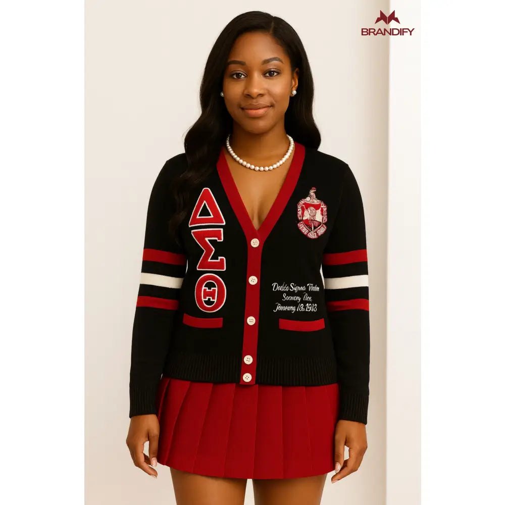 Custom Custom ΔΣΘ Chenille Cardigan | Custom D9 personalized Greek apparel design