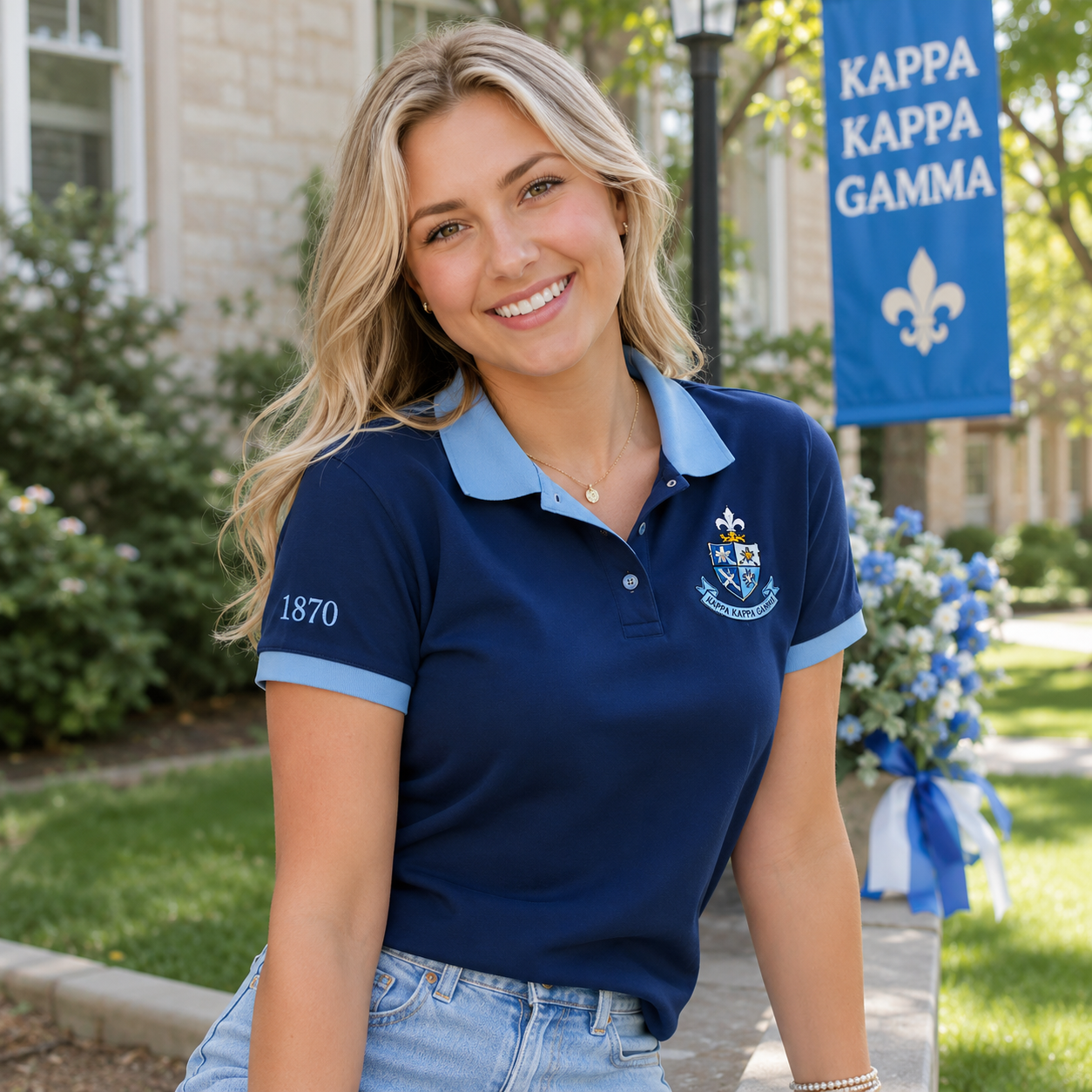 2 Tone Dark Blue & Light Blue Kappa Kappa Gamma Embroidered Polo Shirt – Personalized Sorority Polo