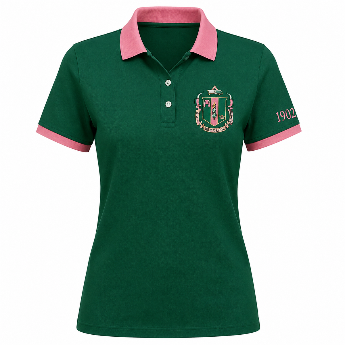2 Tone Green & Rose Delta Zeta Custom Embroidered Polo Shirt – Personalized