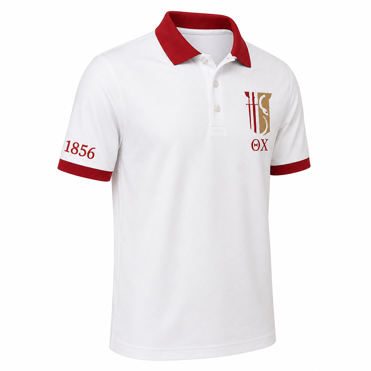 2 Tone White & Military Red Theta Chi Custom Embroidered Polo Shirt – Personalized