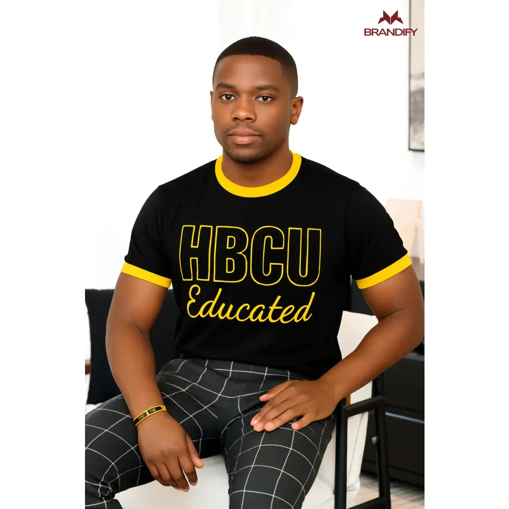Custom Custom HBCU Men’s Black/Gold Chenille Tee | Custom D9 personalized Greek apparel design